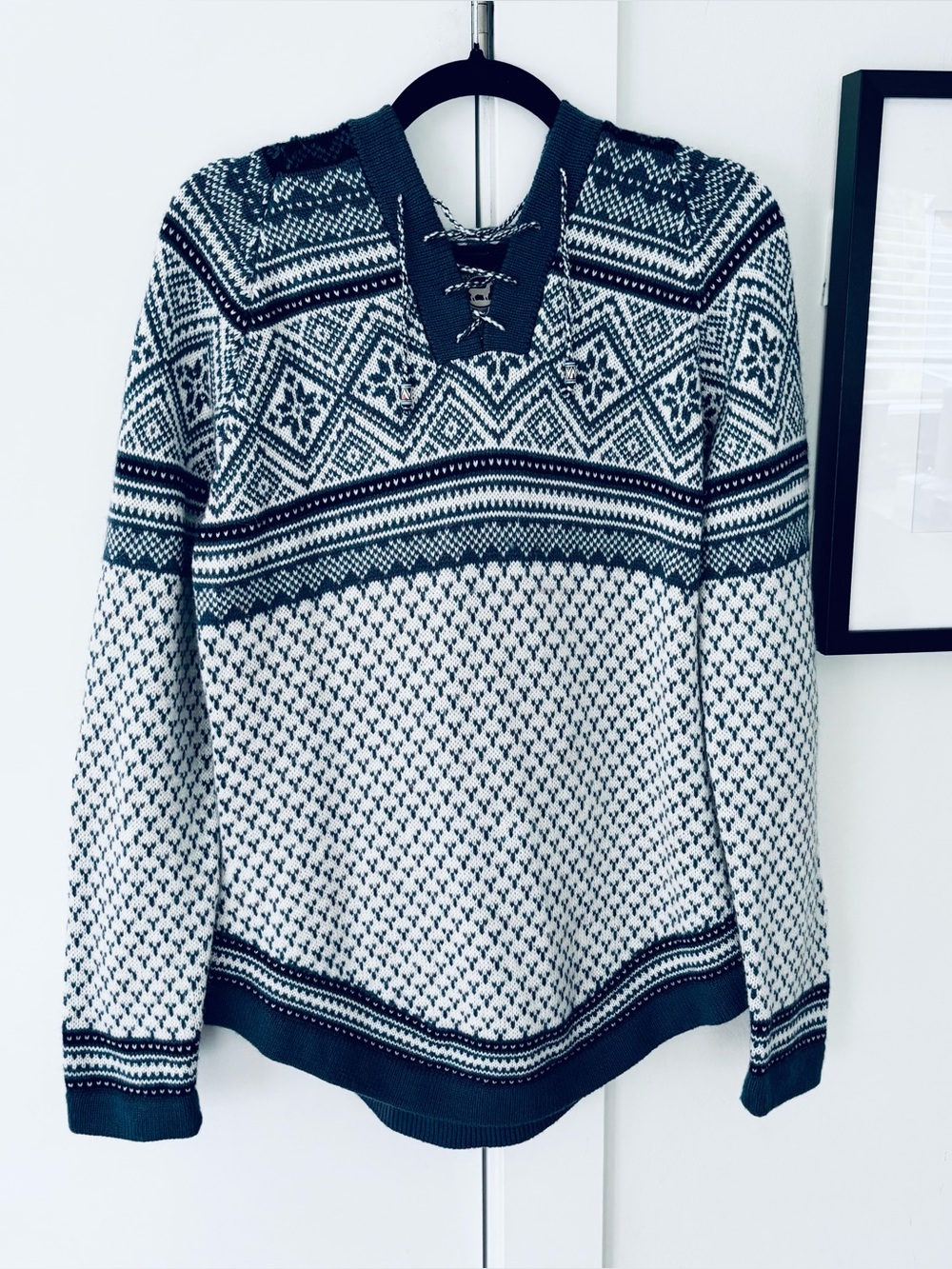 Artesania Alpaca knit hooded sweater size XL women's blue tones